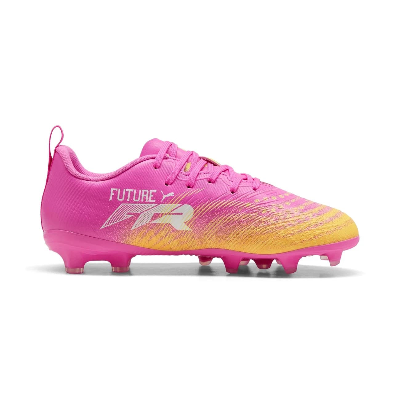 Chuteira de Campo Infantil Puma Neymar Future 9 Play - Rosa/Amarelo