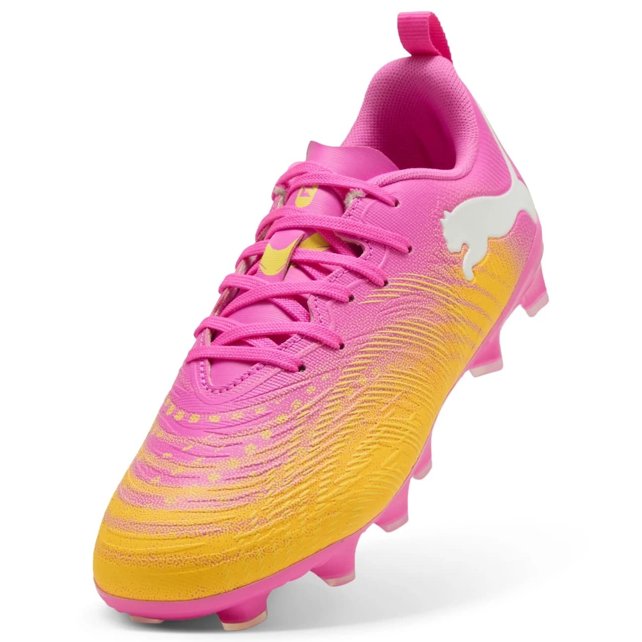 Chuteira de Campo Infantil Puma Neymar Future 9 Play - Rosa/Amarelo