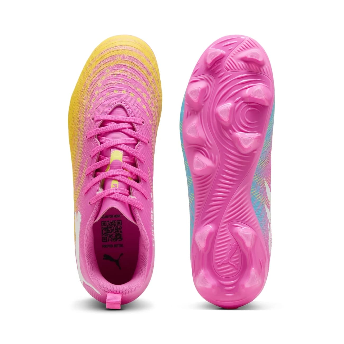 Chuteira de Campo Infantil Puma Neymar Future 9 Play - Rosa/Amarelo