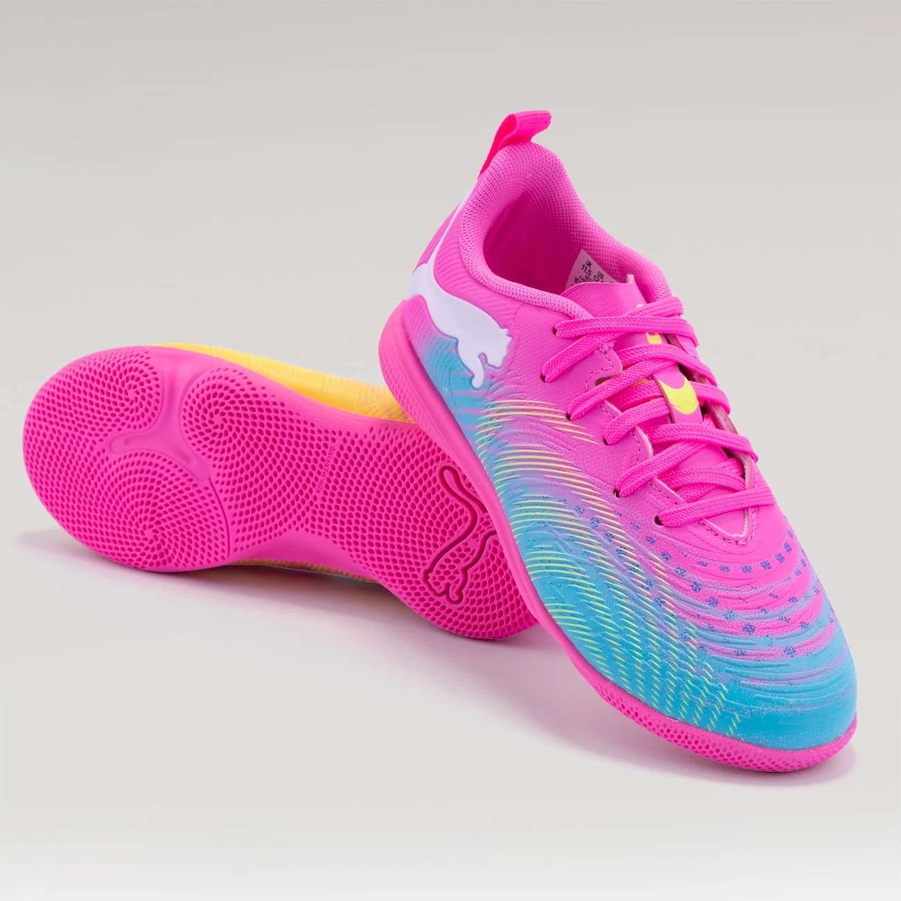 Chuteira Futsal Infantil Puma Neymar Future 9 Play - Rosa/Amarelo