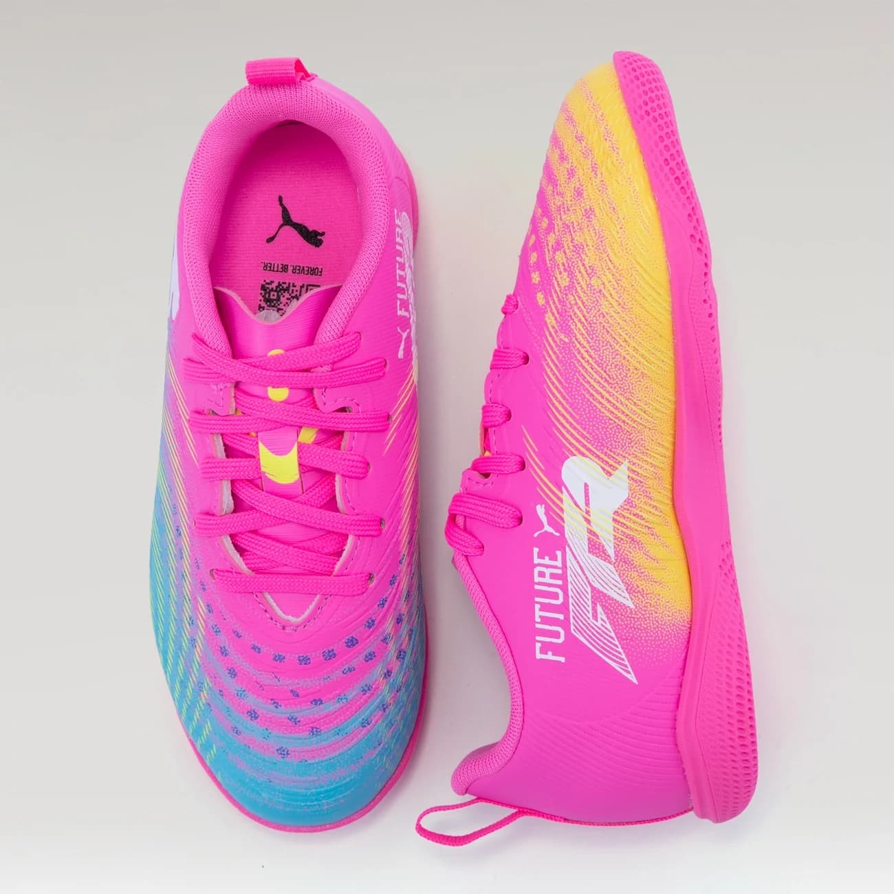 Chuteira Futsal Infantil Puma Neymar Future 9 Play - Rosa/Amarelo