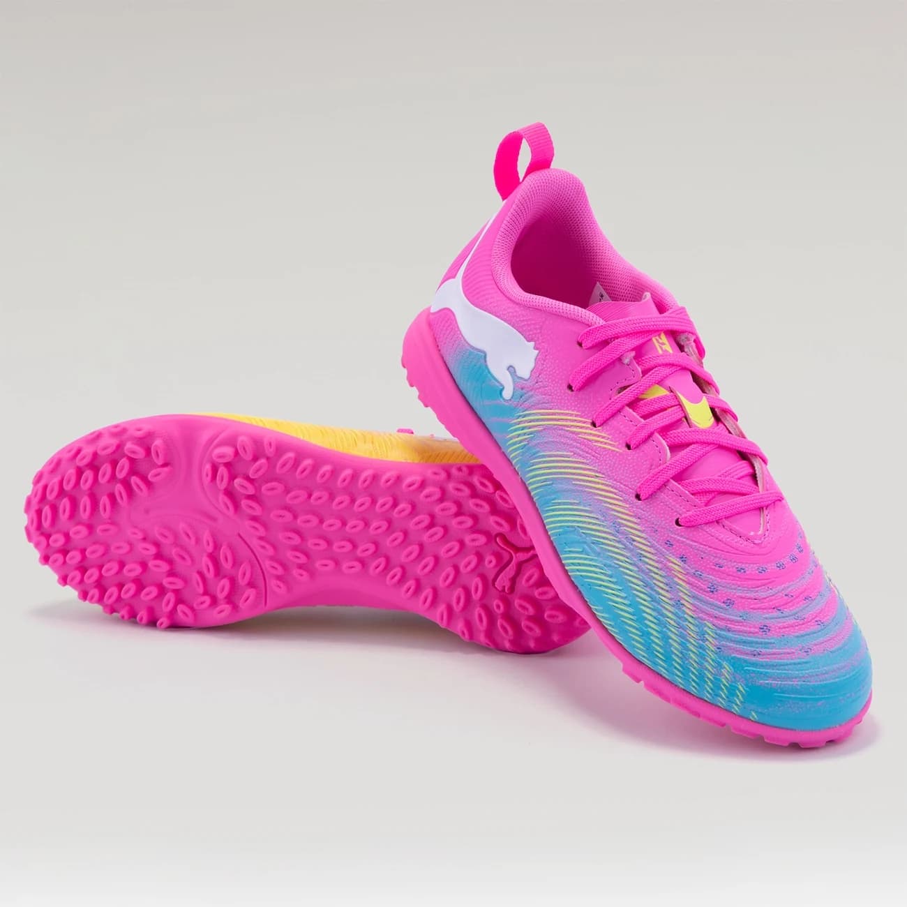 Chuteira Society Infantil Puma Neymar Future 9 Play - Rosa/Amarelo