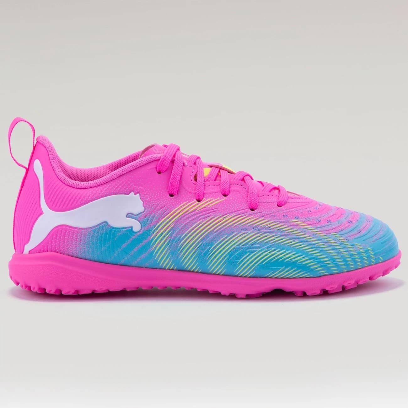 Chuteira Society Infantil Puma Neymar Future 9 Play - Rosa/Amarelo